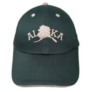 ACE USA Baseball Cap Green Beige Strapback One Size Hat Embroidered Alaska Map